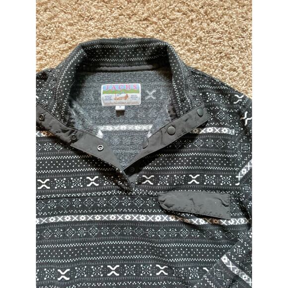 Jachs Cabin Patterned Quarter Button Pullover Black and White Medium - Picture 2 of 7
